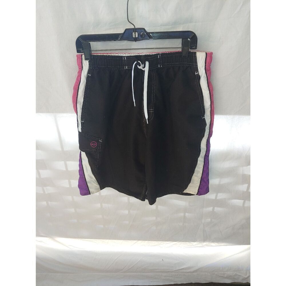 RS Surf Mens Size Large Black Multicolor Mesh Lined Swim Trunks.